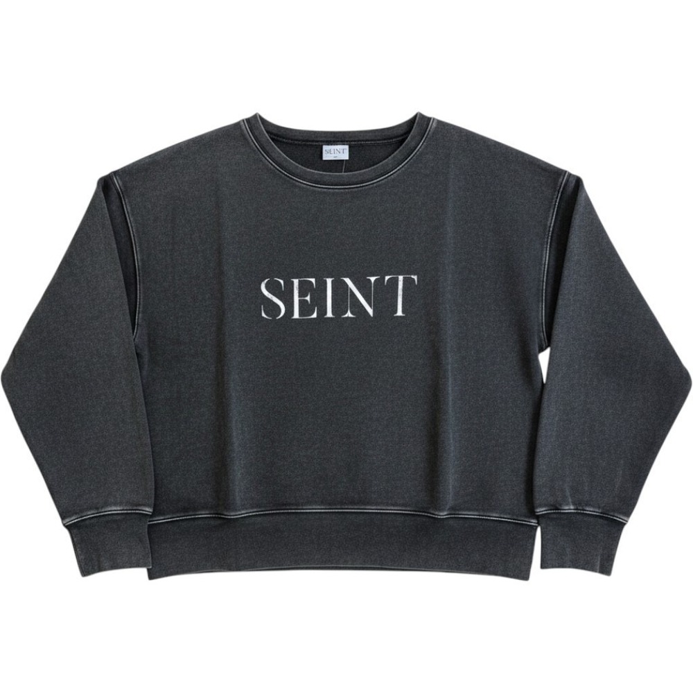 Seint Women's Crewneck Cropped Black Cotton Pullover XL NWT